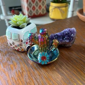 Blue and Red Turquoise Sterling Silver flower ring Vintage